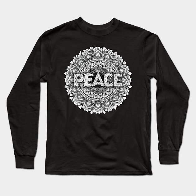 Peace text with mandala art Long Sleeve T-Shirt by Style Troop